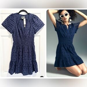 Anthropologie Somerset Mini Dress NWT Eyelet Edition Navy Blue Small Brand New